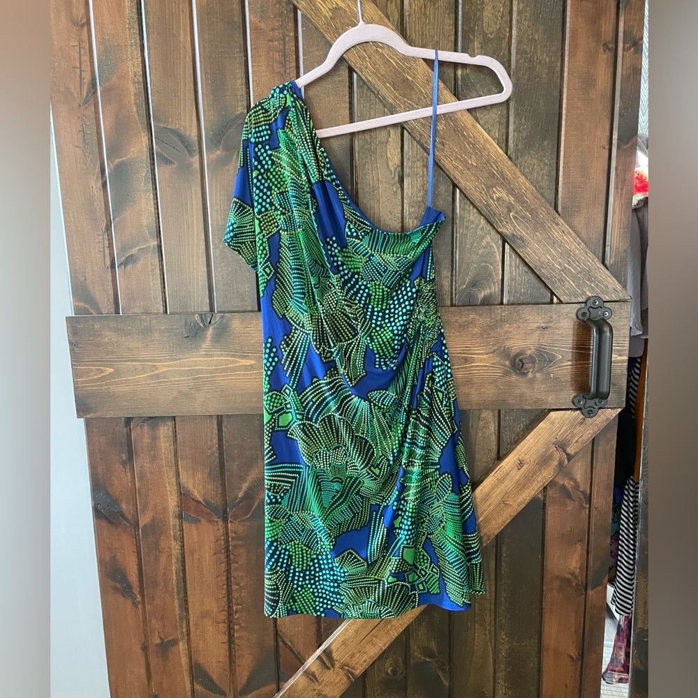 Gianni Bini blue and Green One-Shoulder Dress